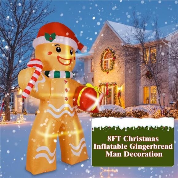 8FT Christmas Inflatable Gingerbread Man Decorations Blow Up Yard Built-in LED - Picture 2 of 6